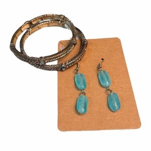 Turquoise Earrings with Bronze tone Bracelets with Turquoise Accents 3 pc set